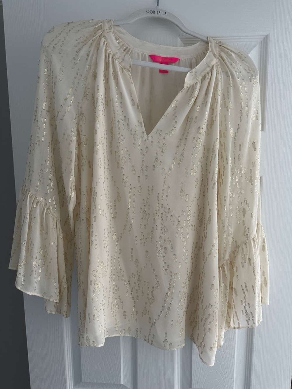 Lilly Pulitzer Cream Blouse with Gold Foil Detail
